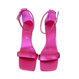 Marc Fisher Derine Strappy Heel Sandals Size 7 Hot Pink Barbie Satin Shoes